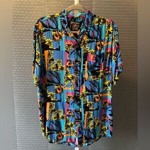 Super Cool Men’s Neon Tropical Button Up